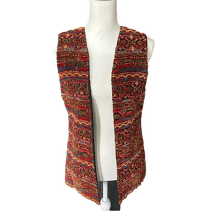 Vintage 1960s Boho‎ Brocade Multicolor Cotton Vest Small